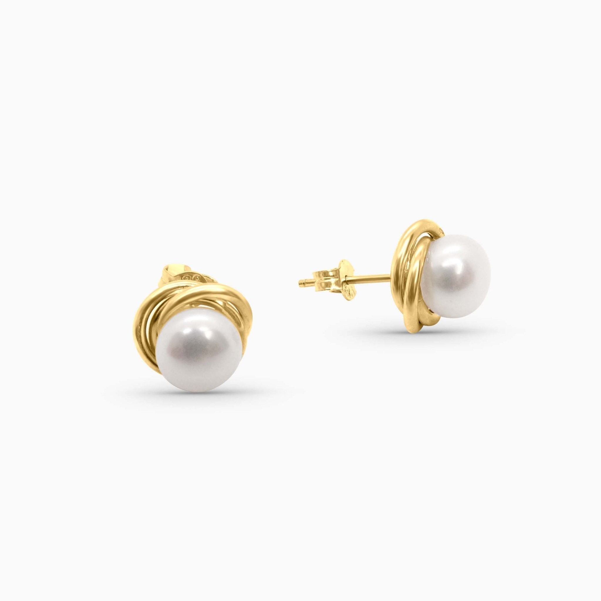 14K Gold Pearl Knot Stud Earrings - Earrings - Laurita Jewelry
