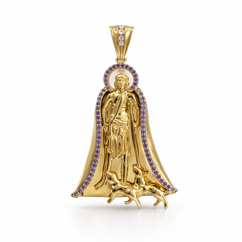 10K Gold Saint Lazarus Pendant with Purple Stones - Pendants - Laurita Jewelry