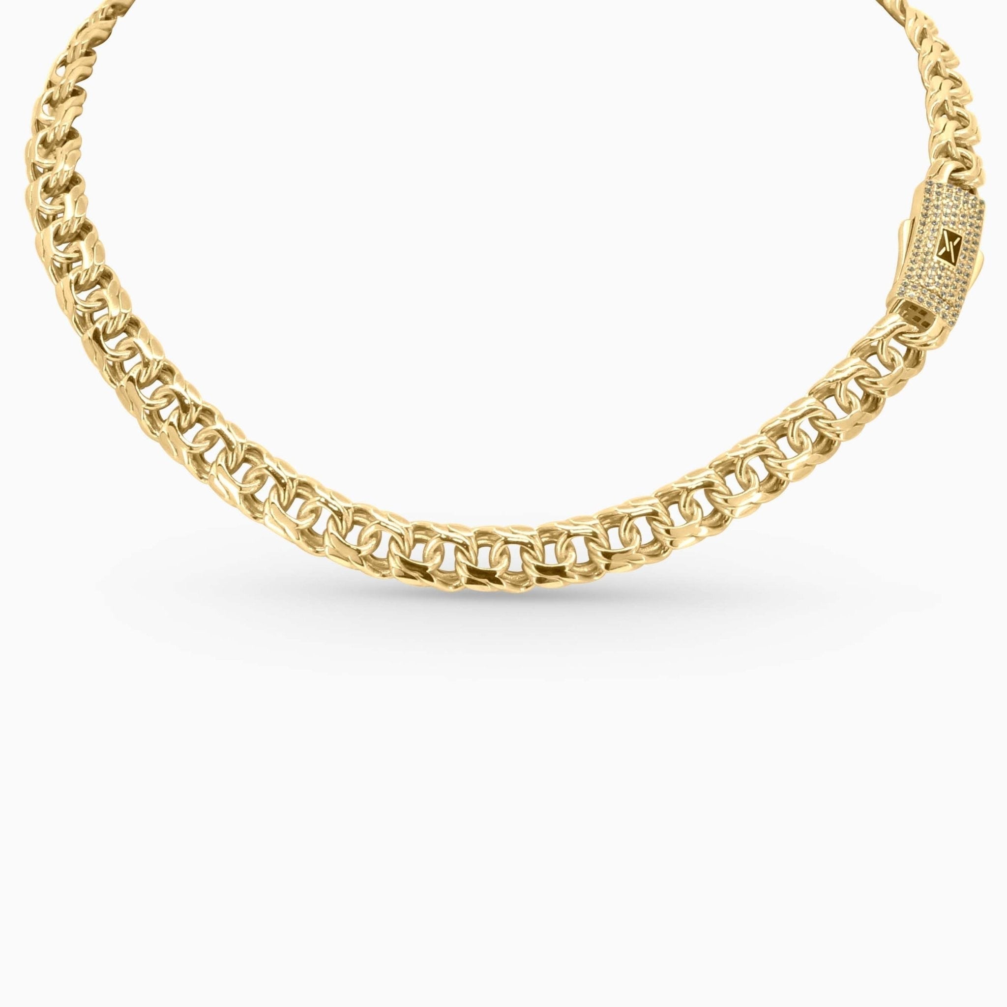 Monaco X Gold Chino Link Choker – Iced Sleek Clasp in 10K-Women's Necklace-Laurita Jewelry